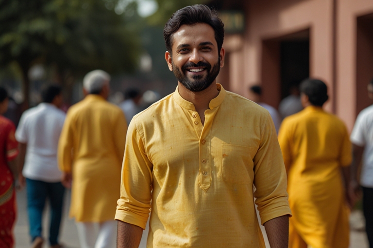 Leonardo_Lightning_XL_Man_walking_wearing_Indian_kurta_coloure_1